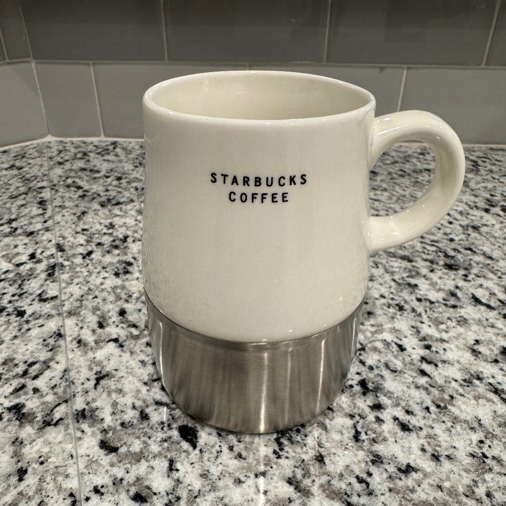 Starbucks 2004 White Urban Desk Ceramic Stainless Steel Coffee Mug 14 oz